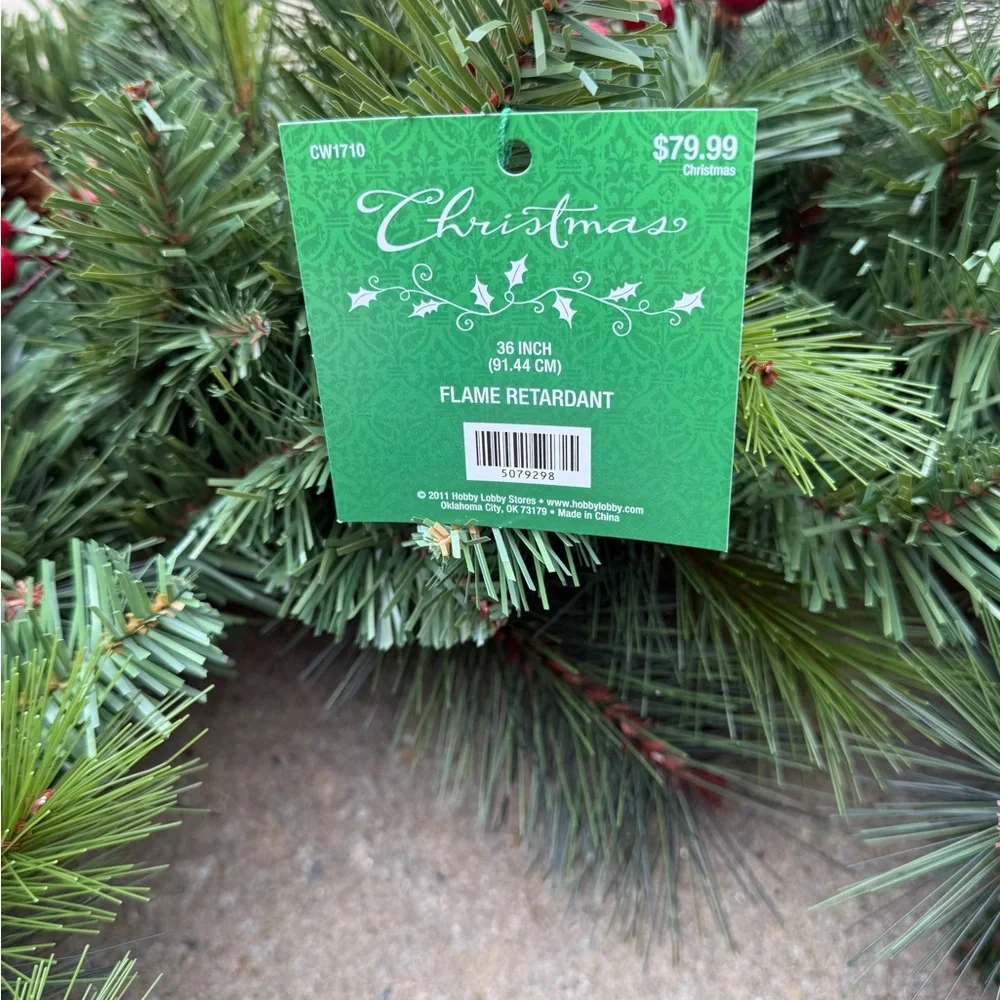Festive Green and Red Holiday Wreath - NWT